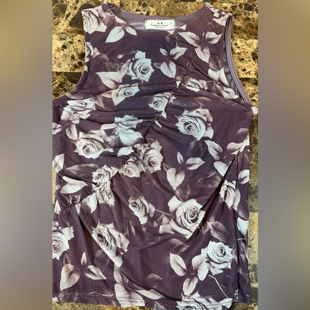 Rebellious Dreamer Mesh Lined Sleeveless Tank Shirt Purple Floral